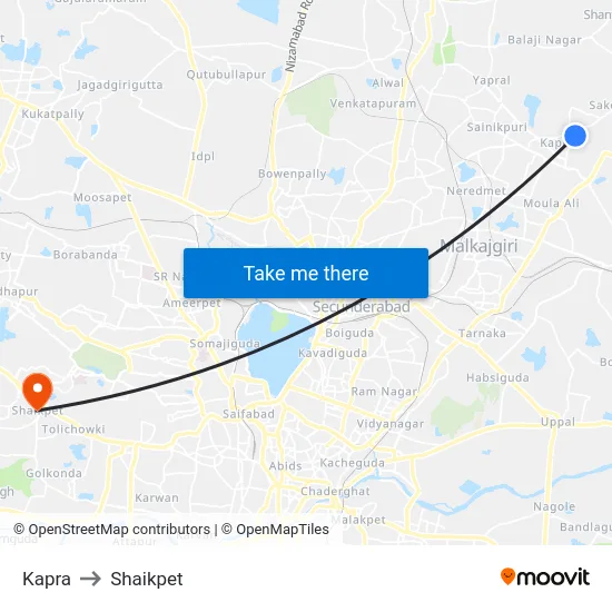 Kapra to Shaikpet map