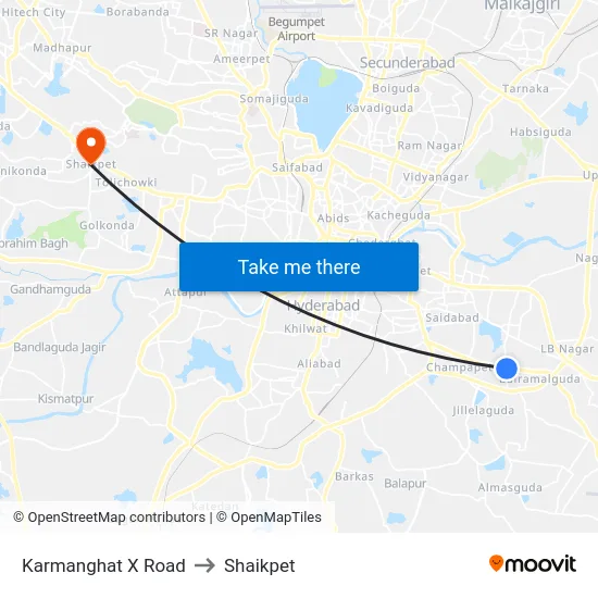 Karmanghat X Road to Shaikpet map