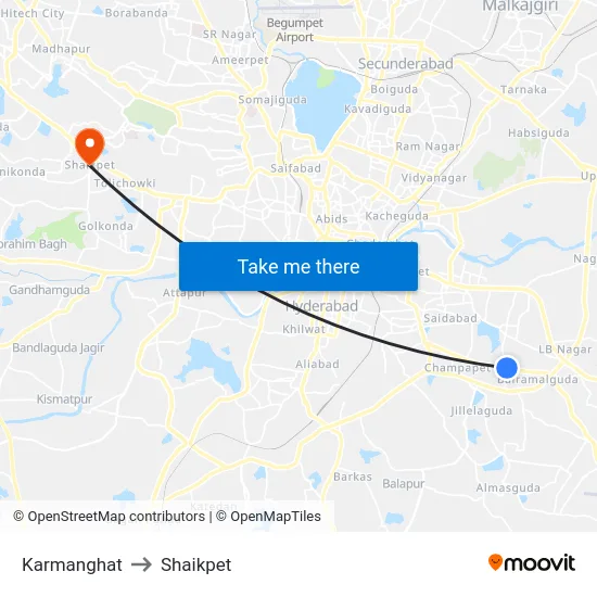 Karmanghat to Shaikpet map