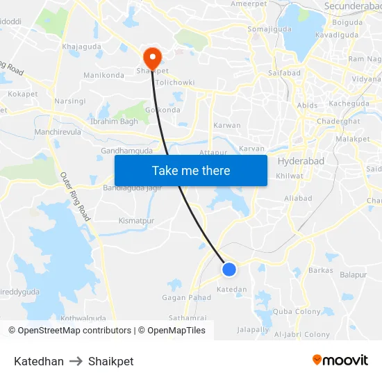 Katedhan to Shaikpet map