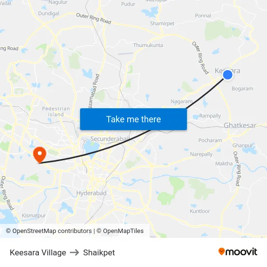 Keesara Village to Shaikpet map