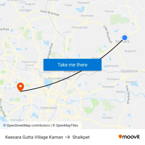 Keesara Gutta Village Kaman to Shaikpet map