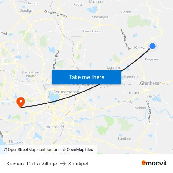 Keesara Gutta Village to Shaikpet map