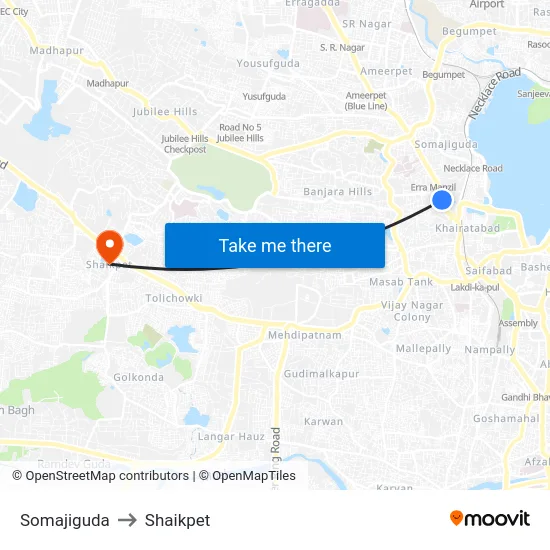 Somajiguda to Shaikpet map