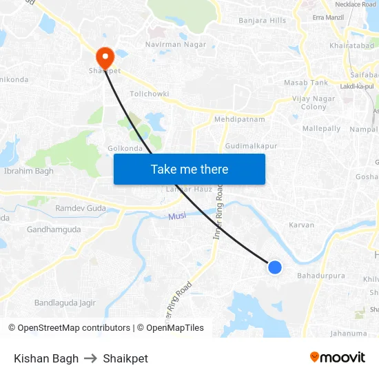 Kishan Bagh to Shaikpet map