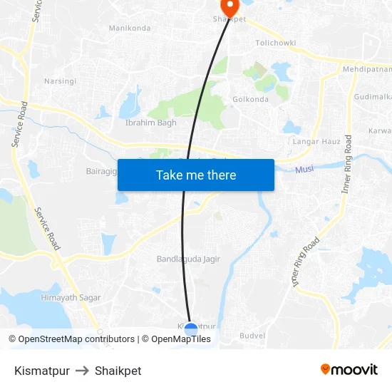 Kismatpur to Shaikpet map