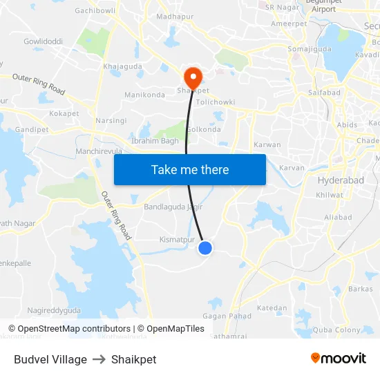 Budvel Village to Shaikpet map