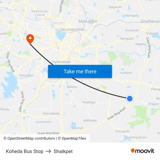 Koheda Bus Stop to Shaikpet map
