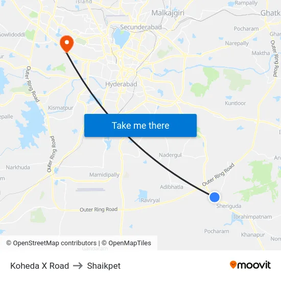 Koheda X Road to Shaikpet map