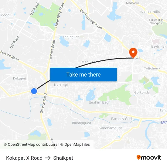 Kokapet X Road to Shaikpet map