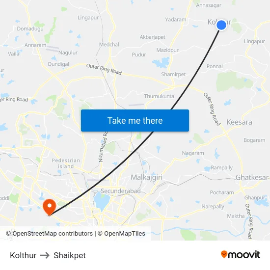 Kolthur to Shaikpet map