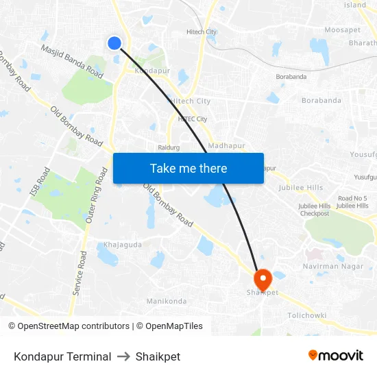 Kondapur Terminal to Shaikpet map