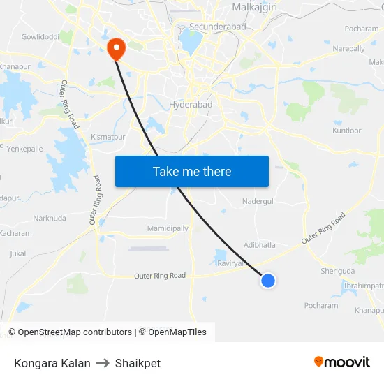 Kongara Kalan to Shaikpet map