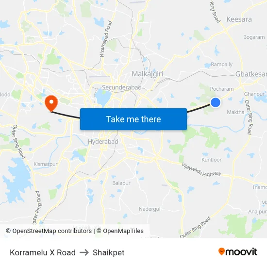 Korramelu X Road to Shaikpet map