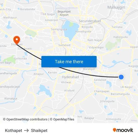 Kothapet to Shaikpet map