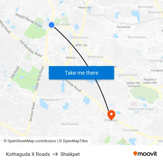 Kothaguda X Roads to Shaikpet map