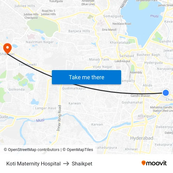 Koti Maternity Hospital to Shaikpet map