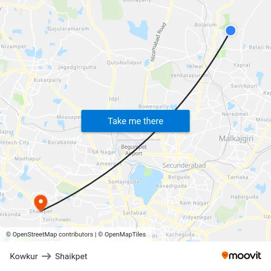 Kowkur to Shaikpet map