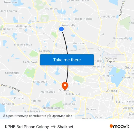 KPHB 3rd Phase Colony to Shaikpet map