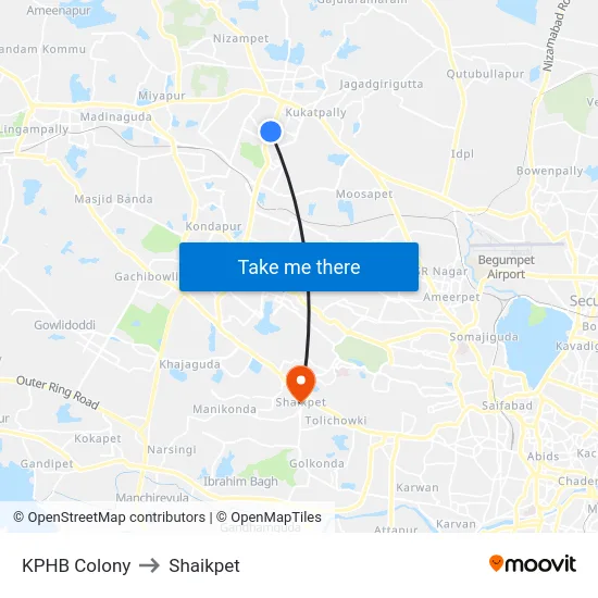 KPHB Colony to Shaikpet map