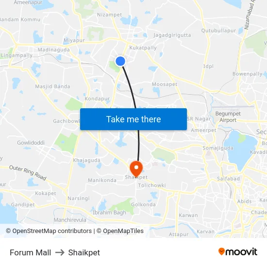Forum Mall to Shaikpet map