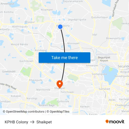 KPHB Colony to Shaikpet map