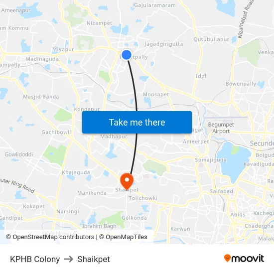 KPHB Colony to Shaikpet map