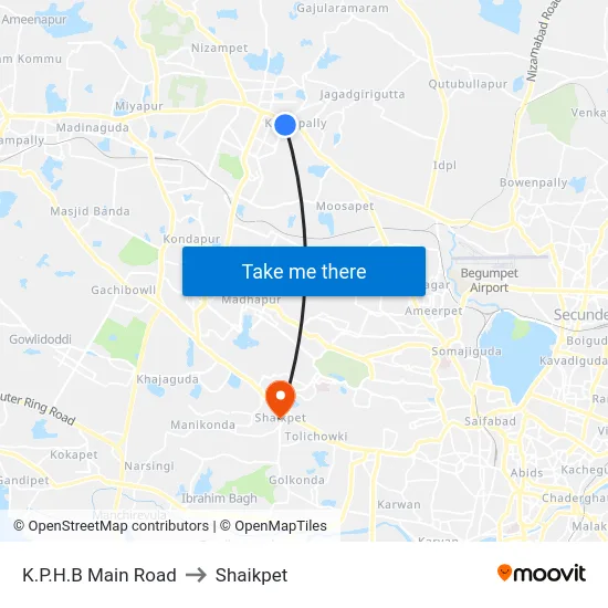 K.P.H.B Main Road to Shaikpet map