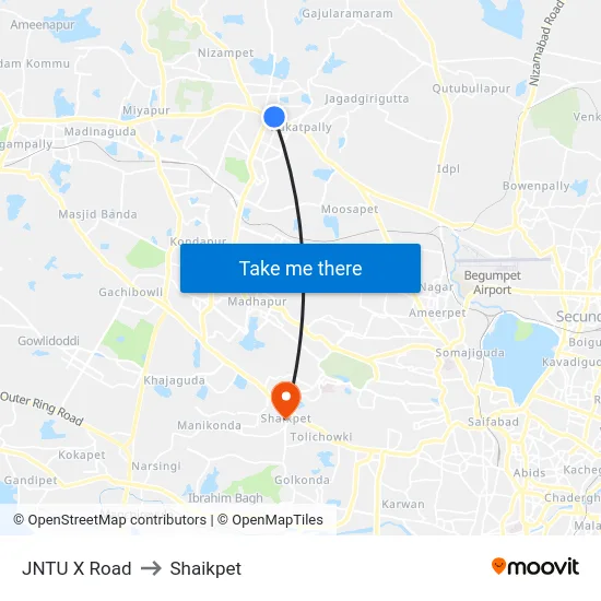JNTU X Road to Shaikpet map
