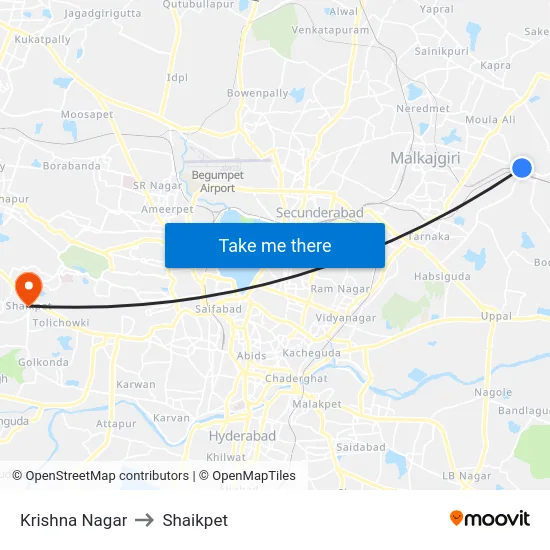 Krishna Nagar to Shaikpet map