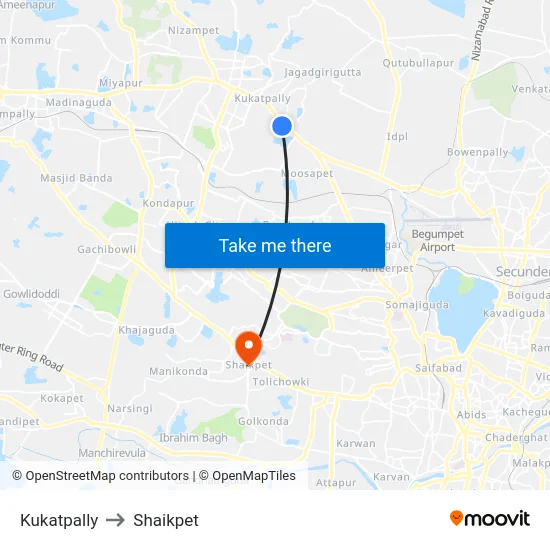 Kukatpally to Shaikpet map