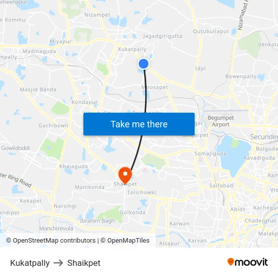 Kukatpally to Shaikpet map