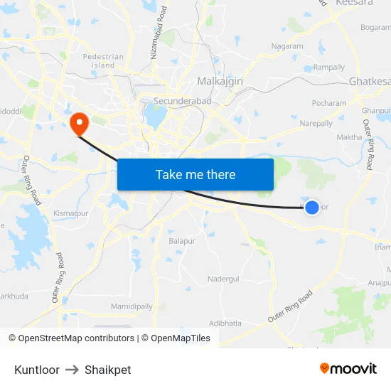 Kuntloor to Shaikpet map