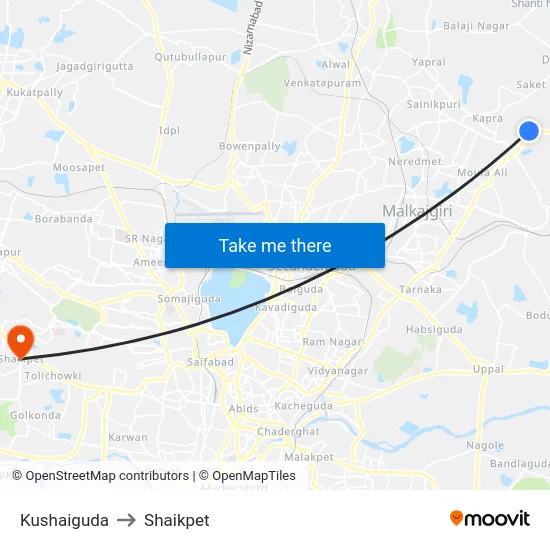 Kushaiguda to Shaikpet map