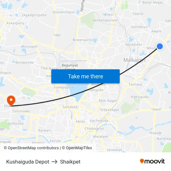 Kushaiguda Depot to Shaikpet map