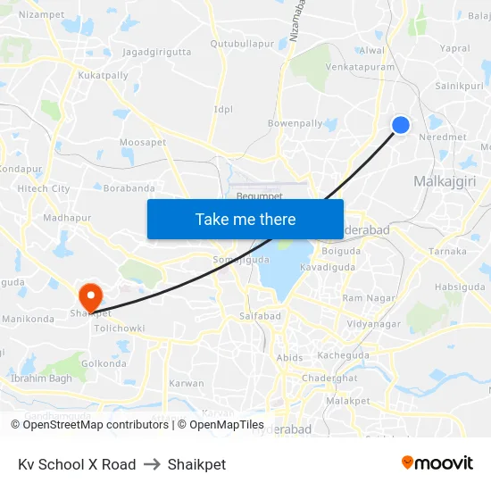 Kv School X Road to Shaikpet map