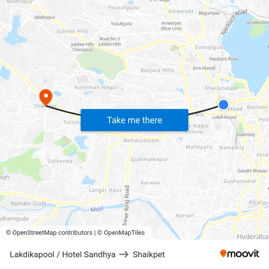 Lakdikapool / Hotel Sandhya to Shaikpet map