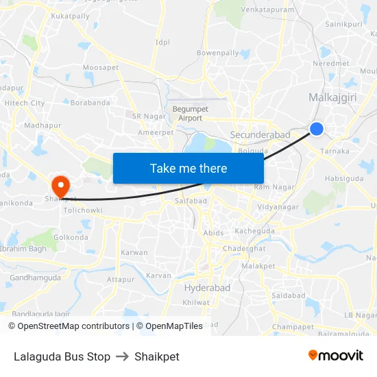 Lalaguda Bus Stop to Shaikpet map