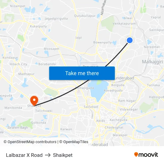Lalbazar X Road to Shaikpet map