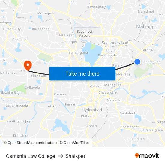 Osmania Law College to Shaikpet map