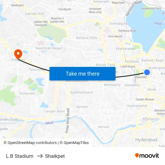 L.B Stadium to Shaikpet map
