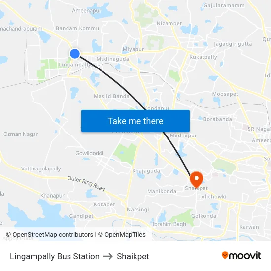 Lingampally Bus Station to Shaikpet map