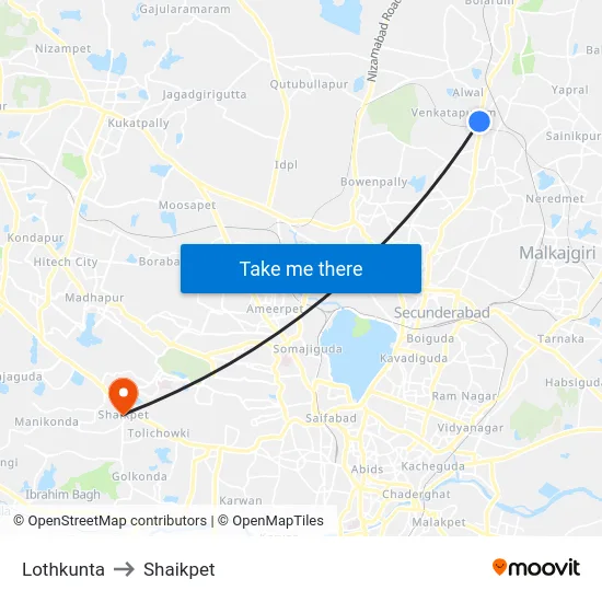 Lothkunta to Shaikpet map