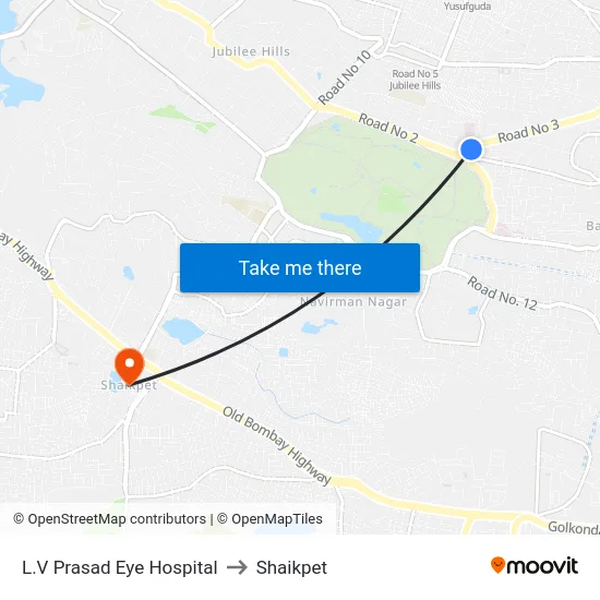L.V Prasad Eye Hospital to Shaikpet map