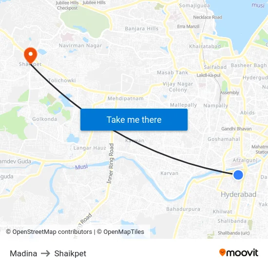 Madina to Shaikpet map