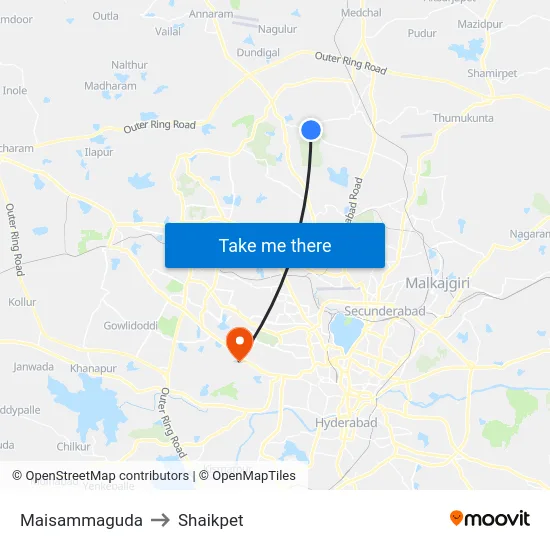 Maisammaguda to Shaikpet map