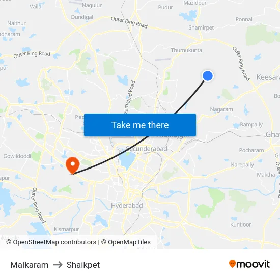 Malkaram to Shaikpet map