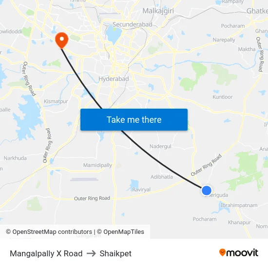 Mangalpally X Road to Shaikpet map