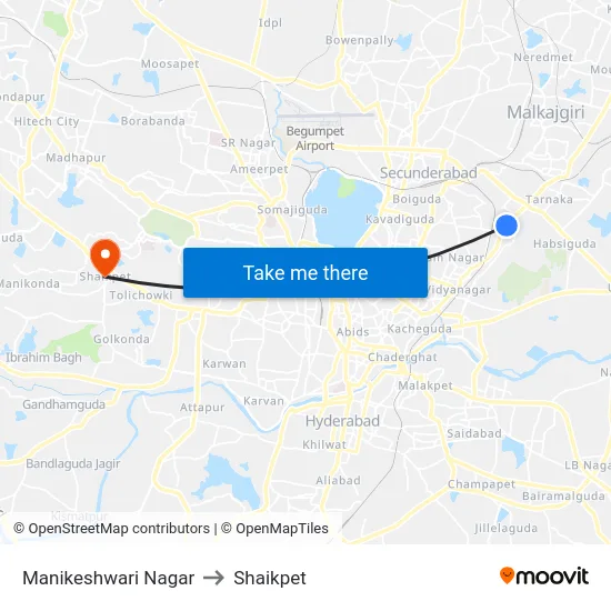 Manikeshwari Nagar to Shaikpet map