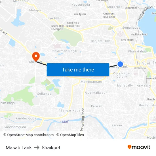Masab Tank to Shaikpet map